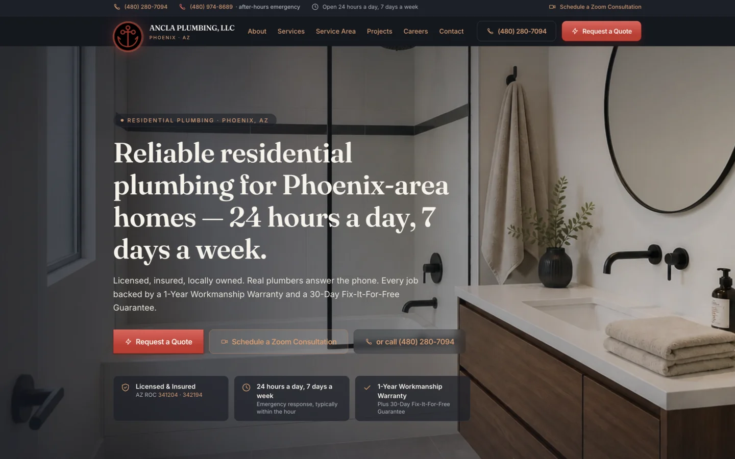 Ancla Plumbing website built by Neuron Web Development